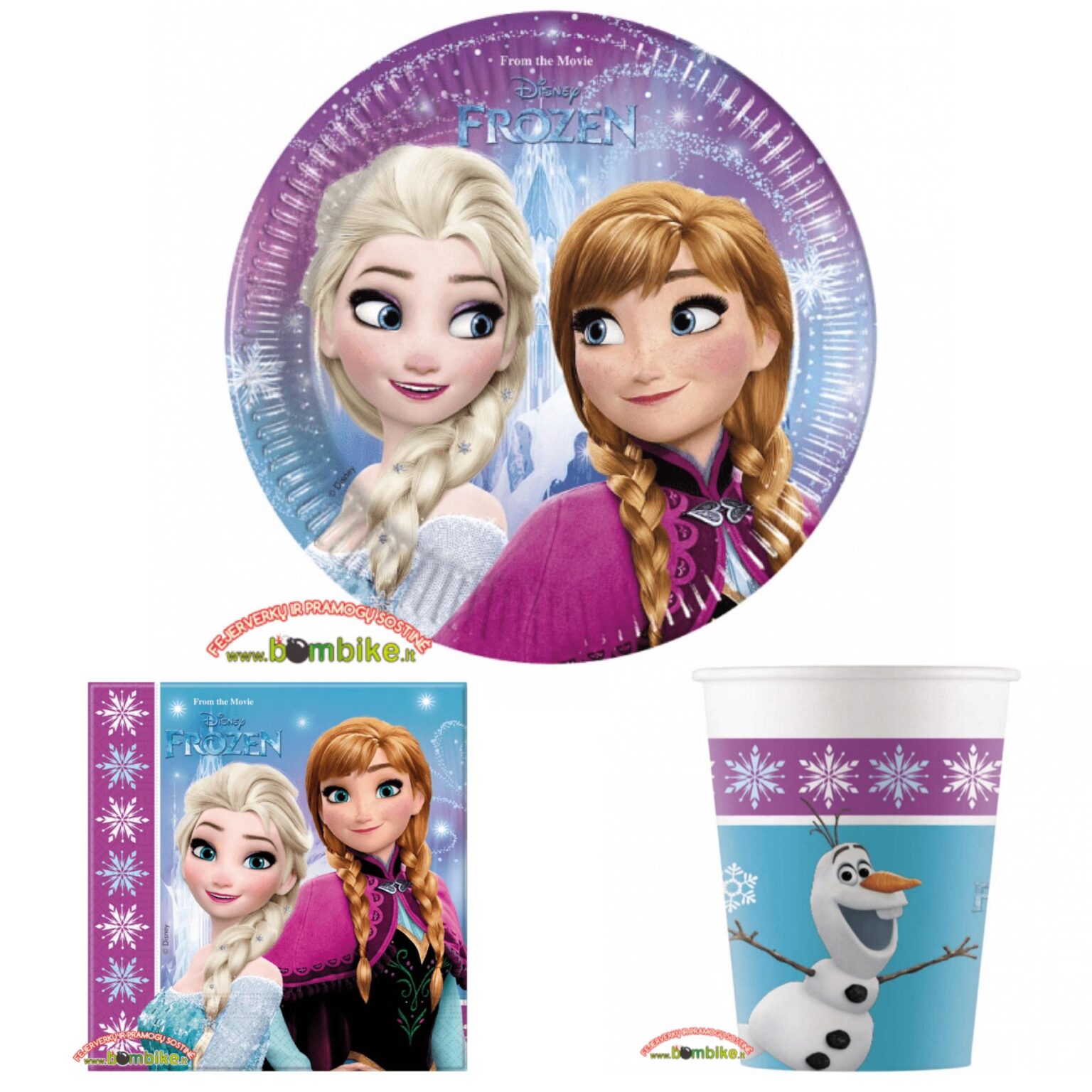 Servetėlių, puodelių ir lėkštučių rinkinys „Frozen Elza ir Ana“