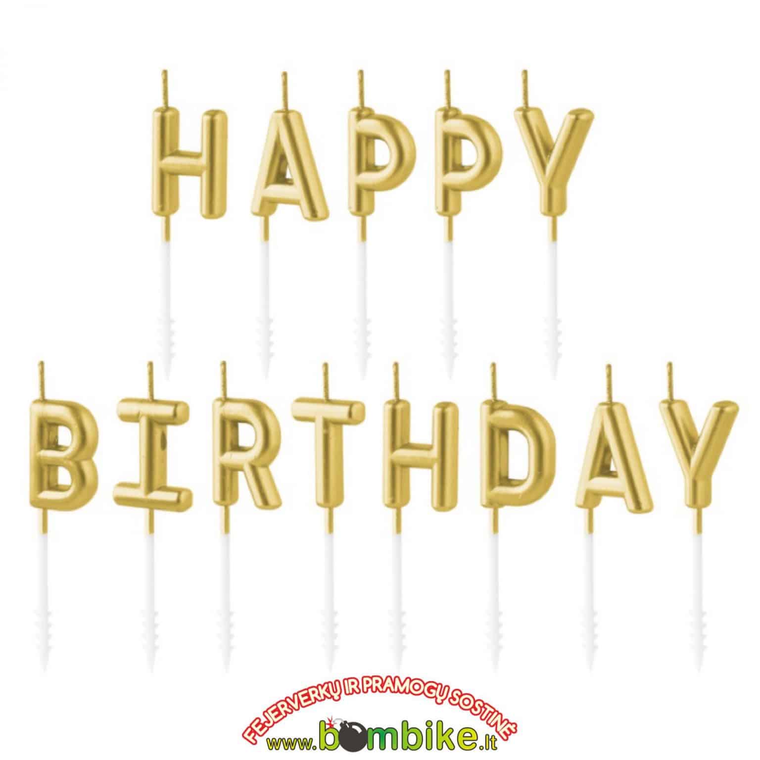 Torto žvakutės – auksinės raidės ,,Happy Birthday”