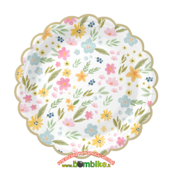 Popierinės lėkštutės „Margos su gėlytėmis”