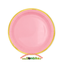 Popierinės lėkštutės „Rožinės su auksiniu krašteliu”