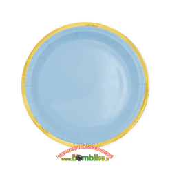 Popierinės lėkštutės „Melsvos su auksiniu krašteliu”