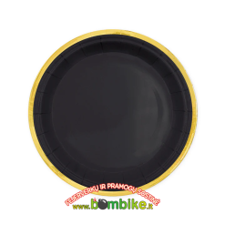 Popierinės lėkštutės „Juodos su auksiniu krašteliu”