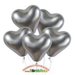 Chrominių sidabrinių širdelių balionų pakuotė 1/25