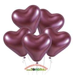 Chrominių rožinių širdelių balionų pakuotė 1/25
