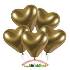 Chrominių auksinių širdelių balionų pakuotė 1/25