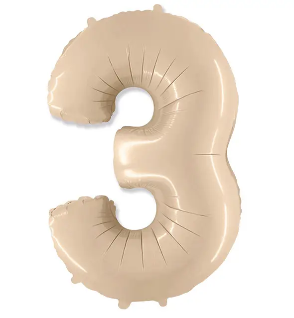 Kreminės spalvos folinis balionas skaičius „3”