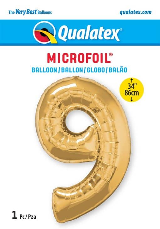 "Qualatex" folinis balionas auksinis skaičius "9"
