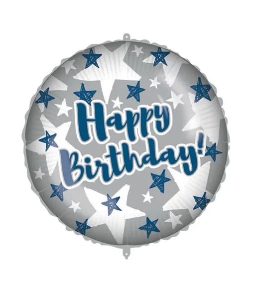 Folinis apvalus balionas "Sidabrinis Happy birthday"