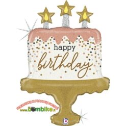 Folinis balionas „Rožinis su auksiniu gimtadienio tortas”