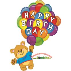 Folinis balionas „Meškutis su balionais happy birthday”