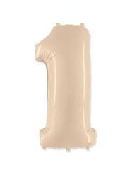 Kreminės spalvos folinis balionas skaičius „1”