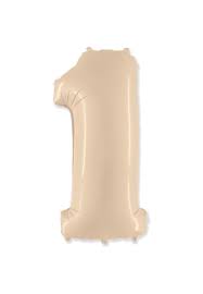 Kreminės spalvos folinis balionas skaičius „1”