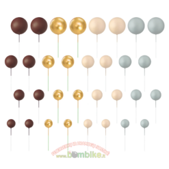 Rudos, auksinės, smėlio ir pilkos spalvos burbuliukų rinkinys tortui dekoruoti