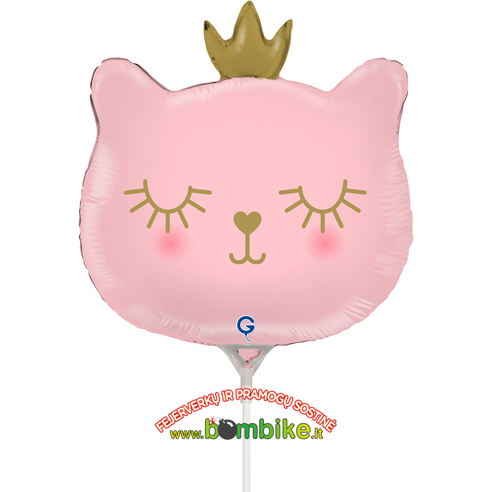 Folinis mini 14" balionas „Rožinė katytė su karūna”