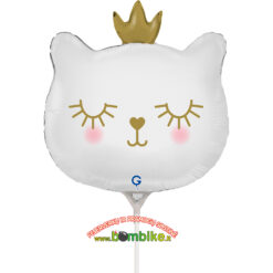 Folinis mini 14" balionas „Balta katytė su karūna”